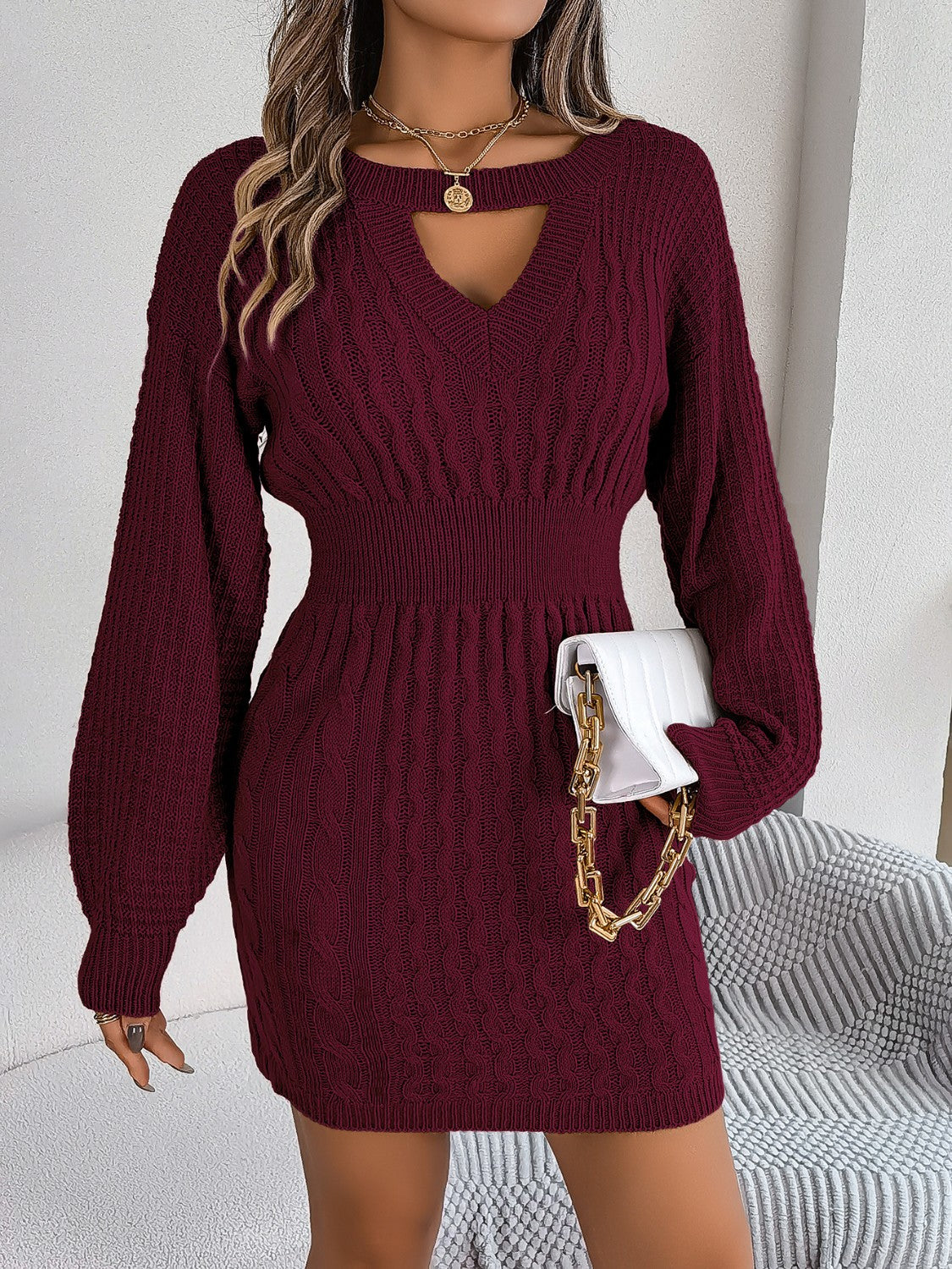 Cable-Knit Cutout Sweater Dress