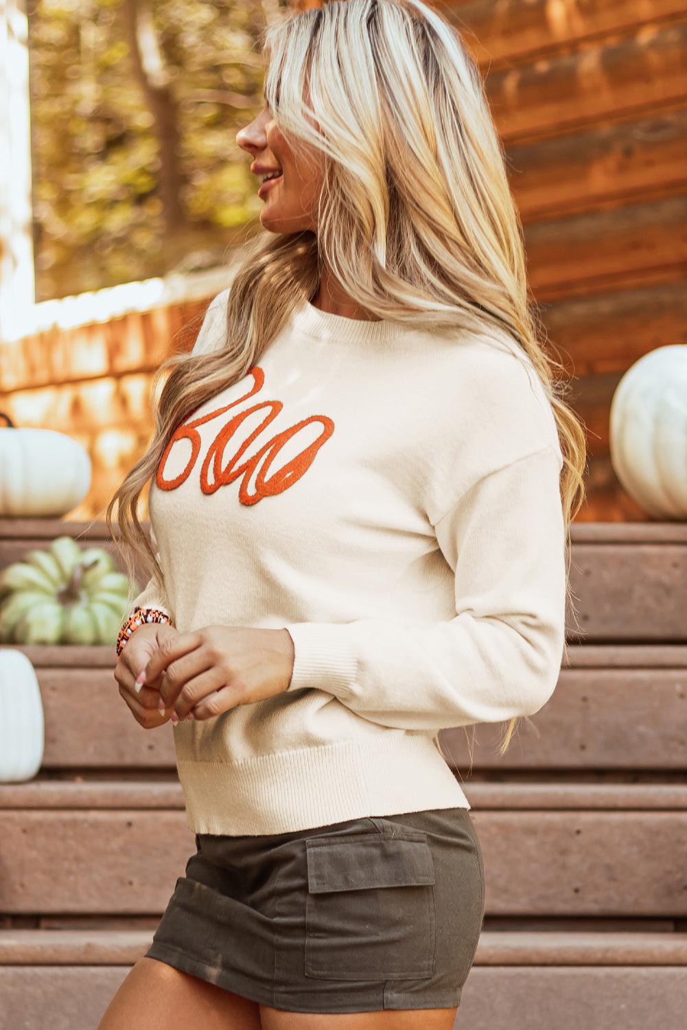 Apricot Boo Knitted Drop Shoulder Sweater