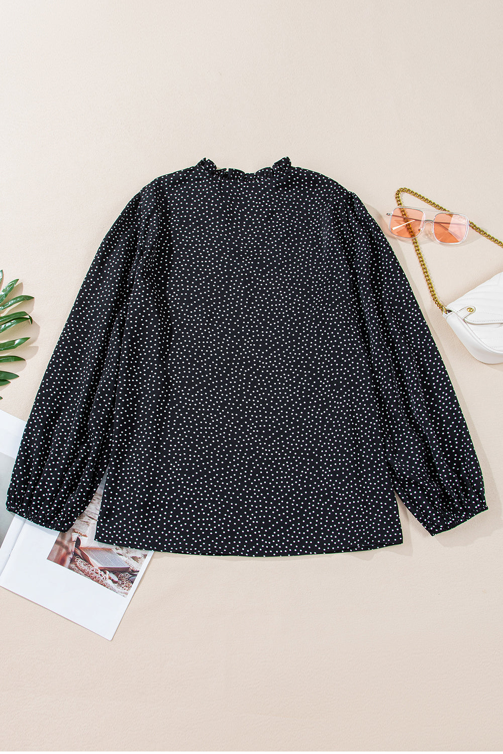 Plus Size Black Leopard Print Notch Blouse