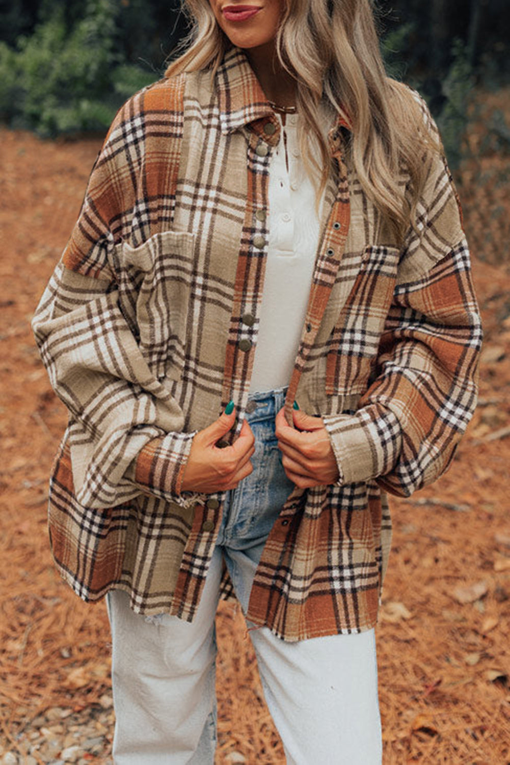 Khaki Plaid High Low Shacket