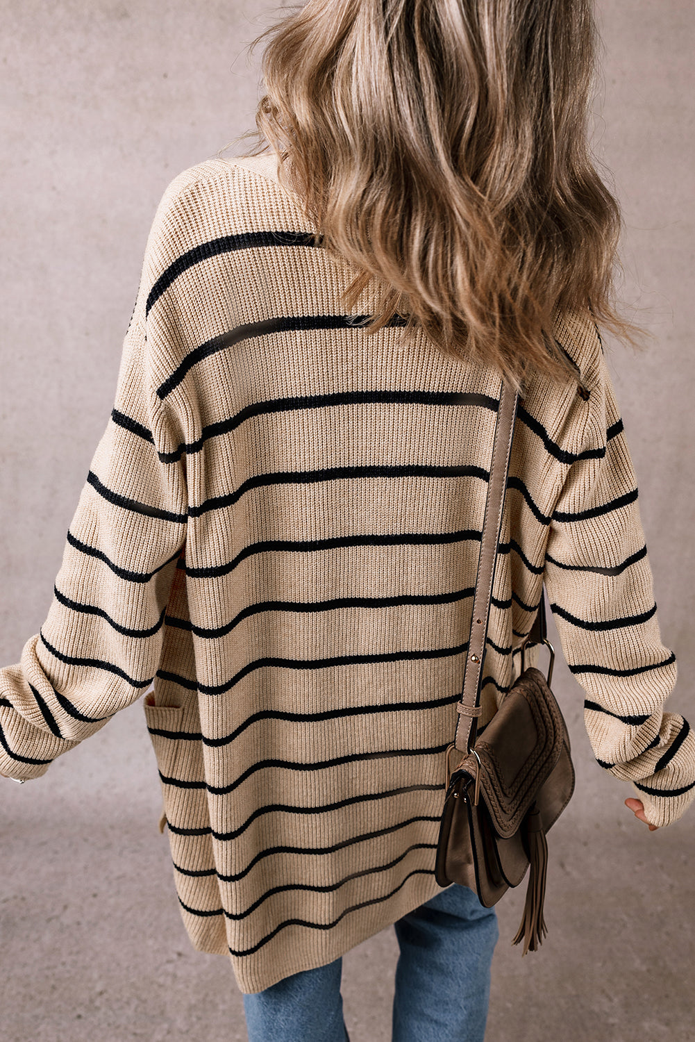 Stripe Shawl Cardigan with Pockets