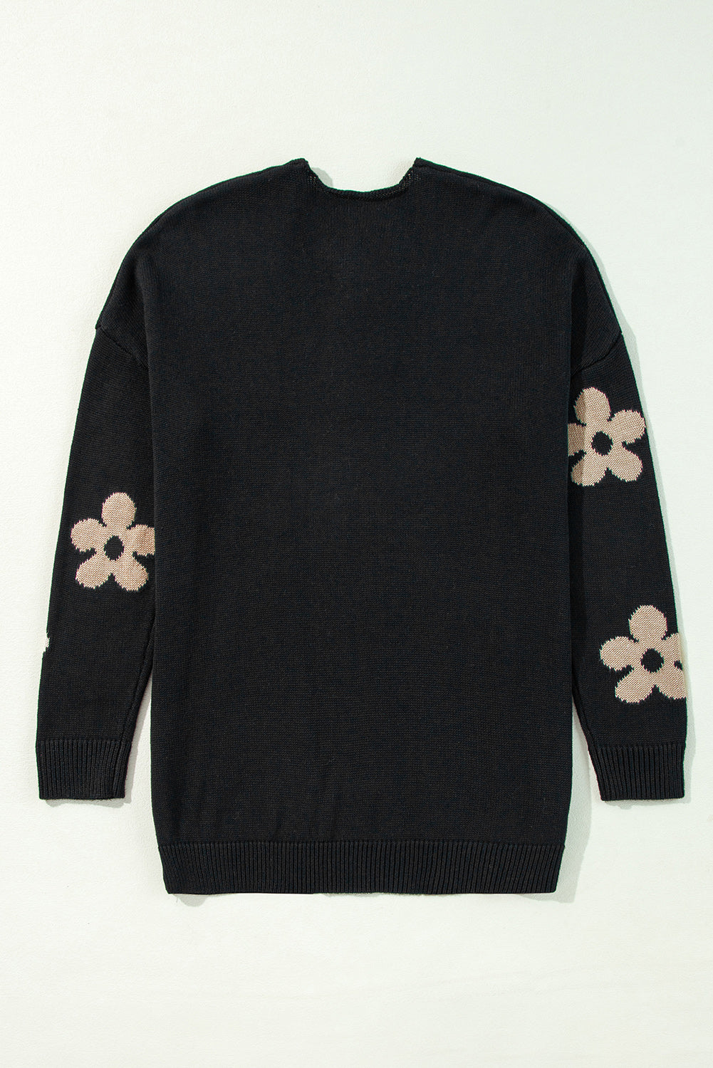 Black Floral Knitted Loose Cardigan