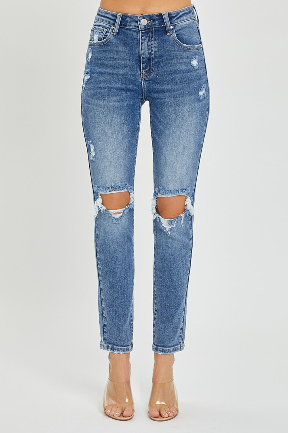 High Rise Distressed Skinny Jeans