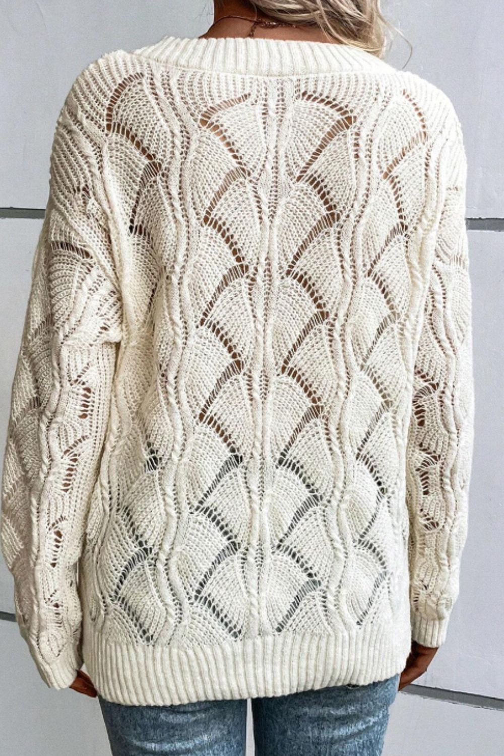 Openwork V-Neck Sweater