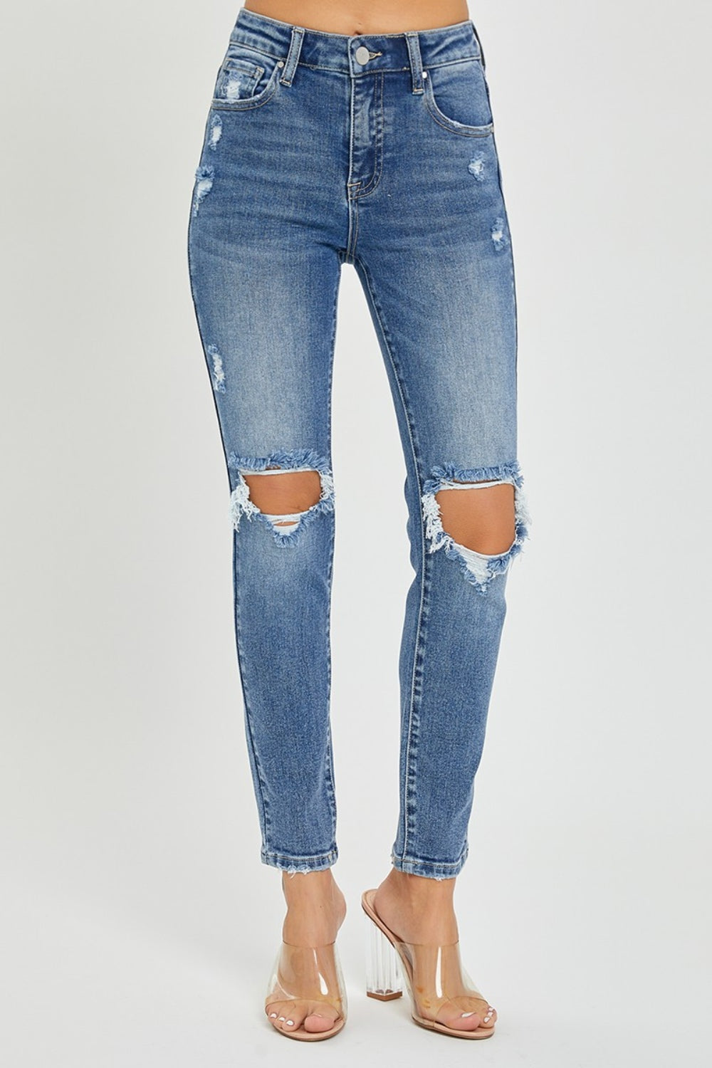 High Rise Distressed Skinny Jeans