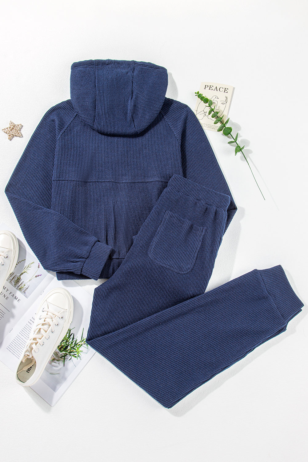 Ribbed Cropped Hoodie & Drawstring Joggers Set