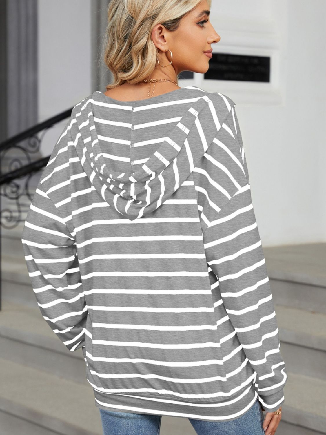 Drawstring Striped Hoodie