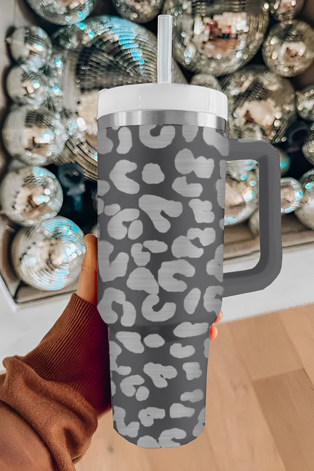 Gray Leopard Print Tumbler 40oz