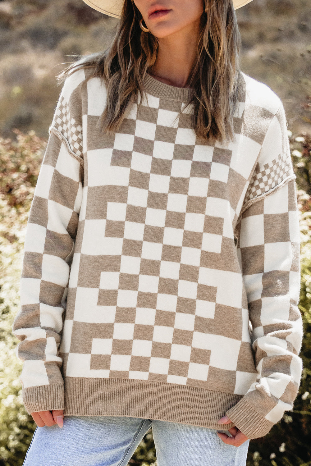 Khaki Checkered Sweater