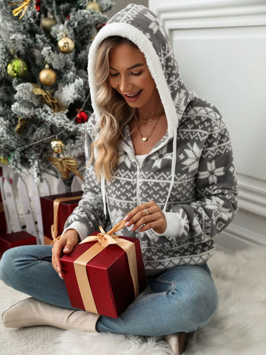 Snowflake Zip-Up Hooded Jacket