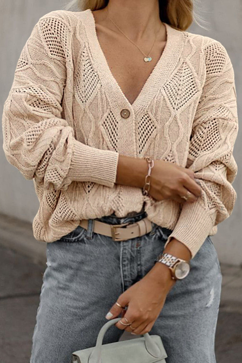 Plus Size Knitted Button Up Cardigan