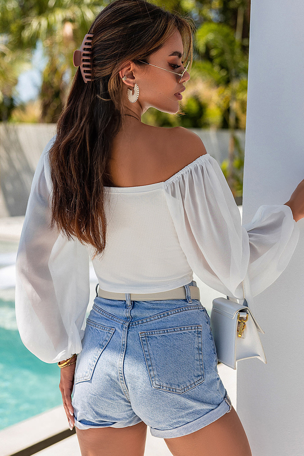 Drawstring Sheer Puff Crop Top