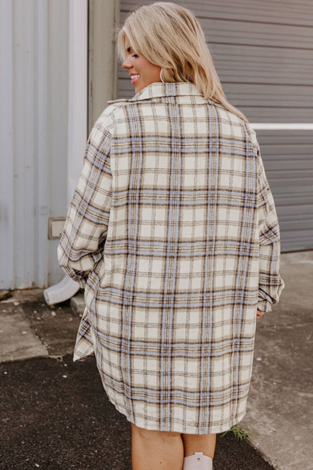 Plus Size Plaid Tunic Shacket with Slits