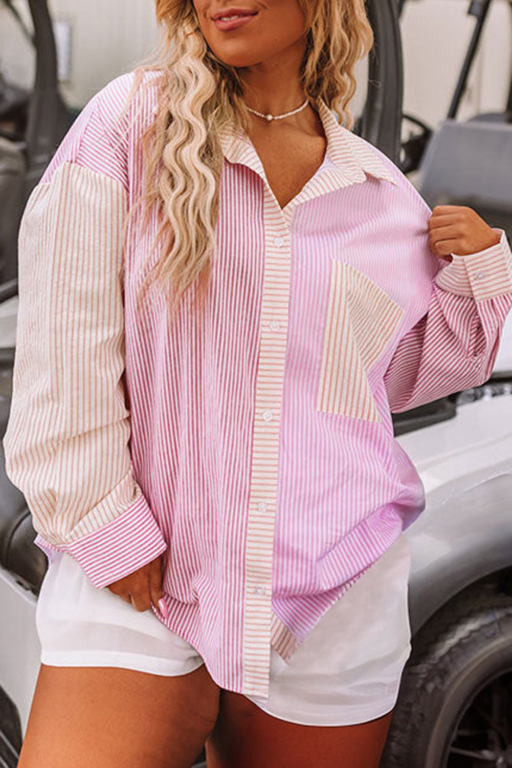 Plus Size Pink Colorblock Top