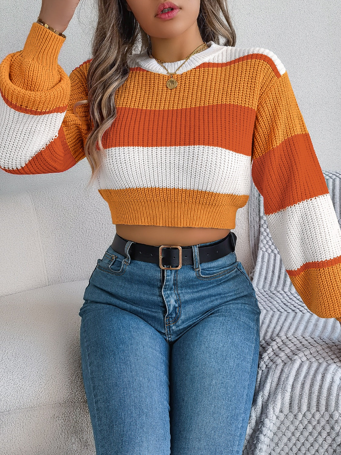 Colorblock Cropped Sweater