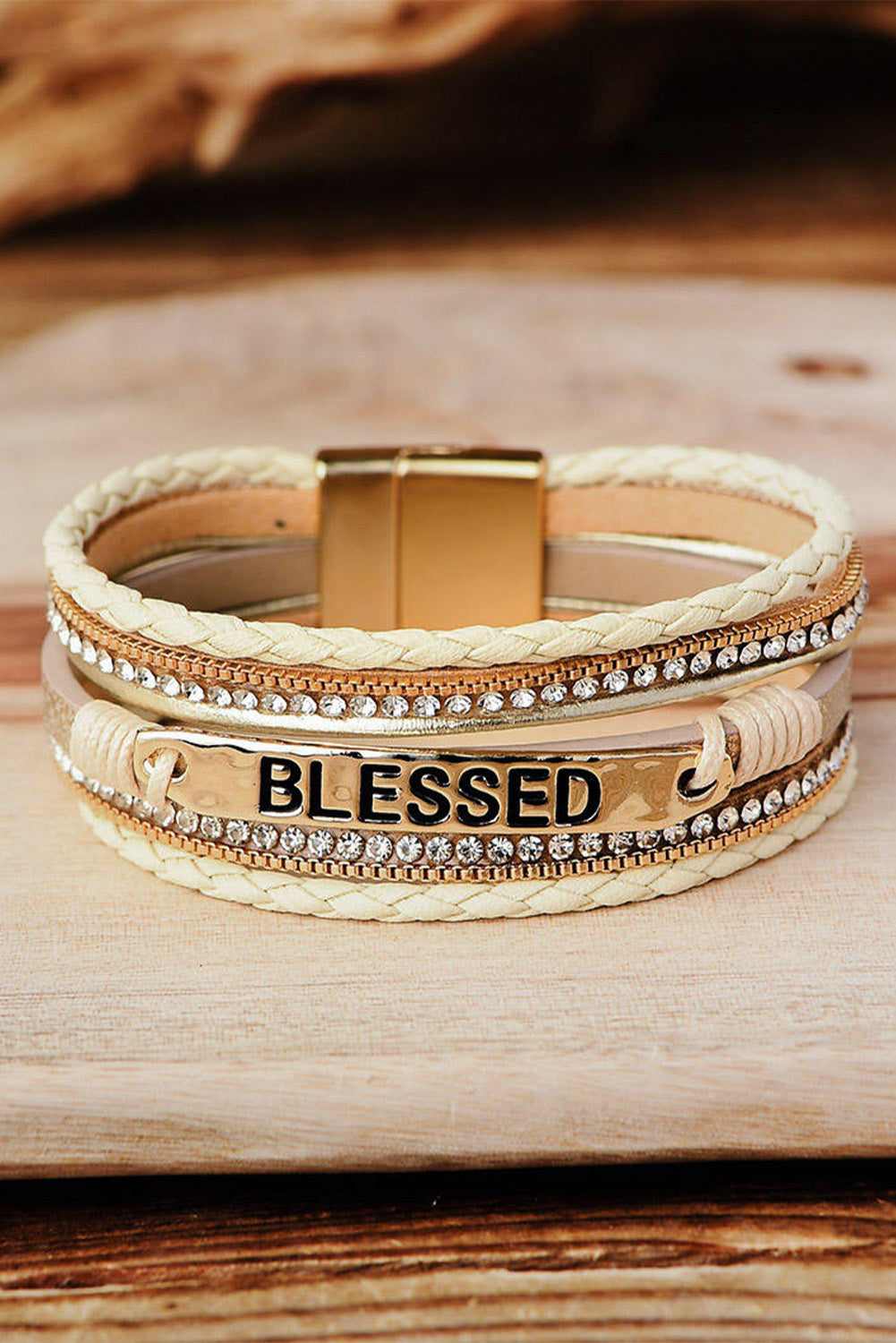 BLESSED Rhinestone Braided Buckle Bracelet