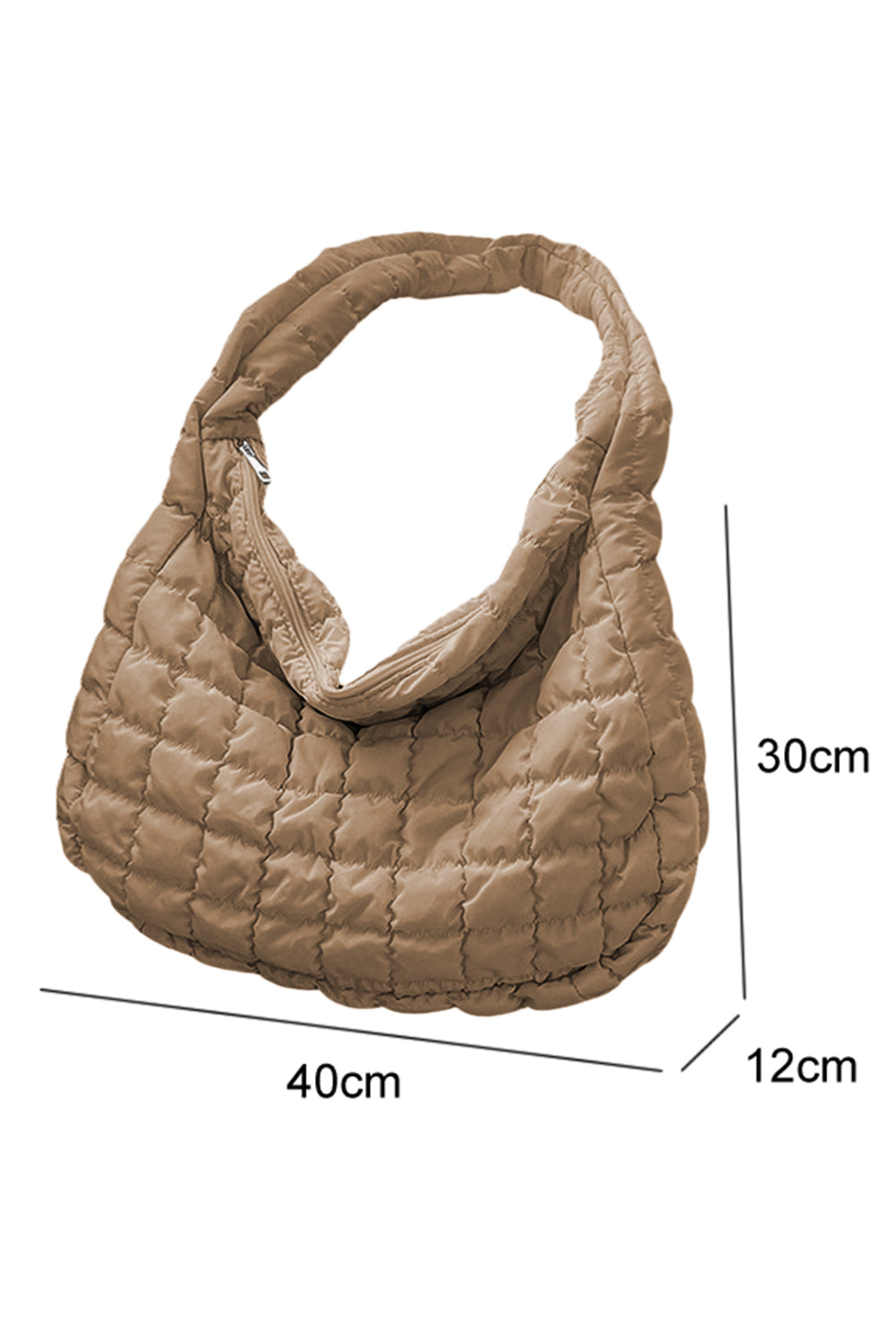 Beige Quilted Zipper Shoulder Bag