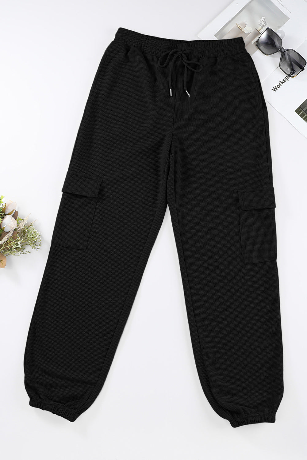 Waffle Texture Cargo Joggers