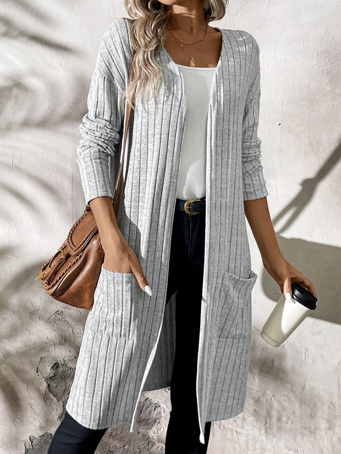 Ribbed Cardigan with Pockets