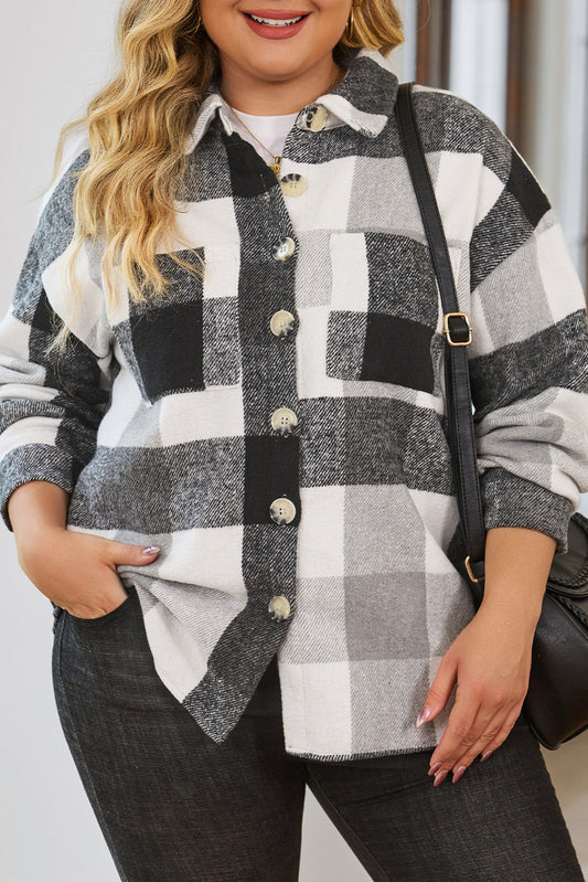 Plus Size Checkered Button-Up Shacket