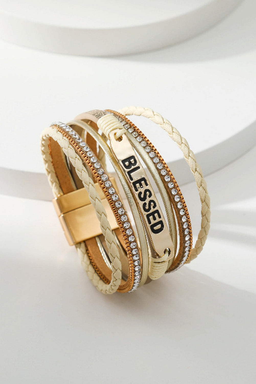 BLESSED Rhinestone Braided Buckle Bracelet