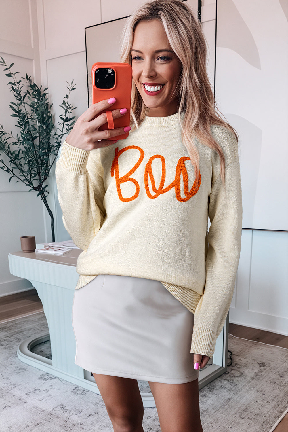 Apricot Boo Knitted Drop Shoulder Sweater