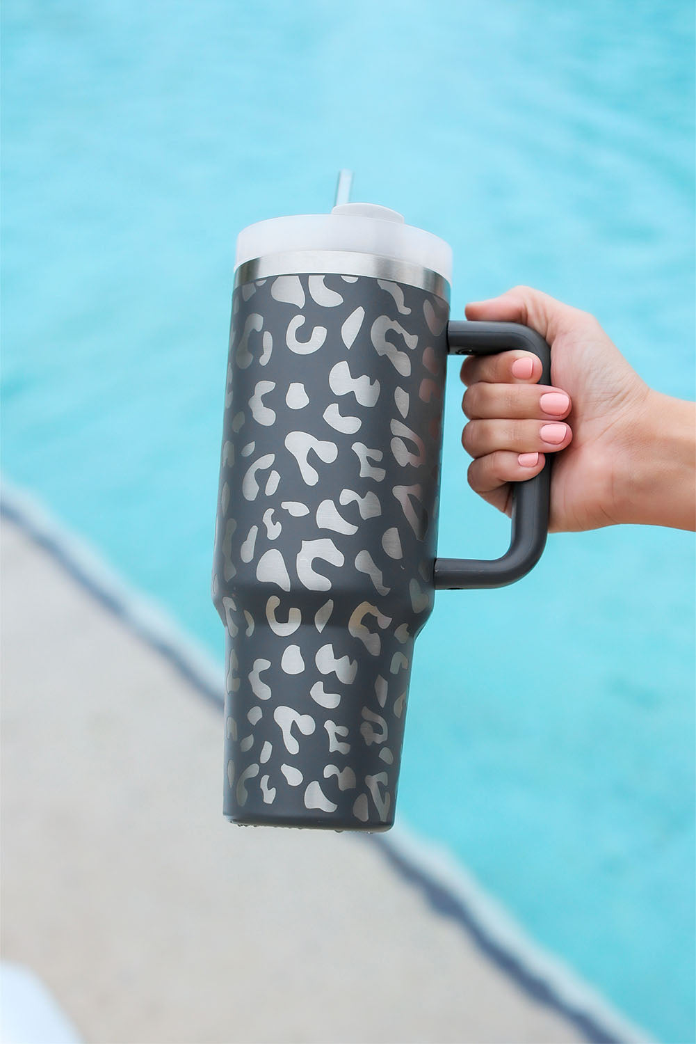 Gray Leopard Print Tumbler 40oz