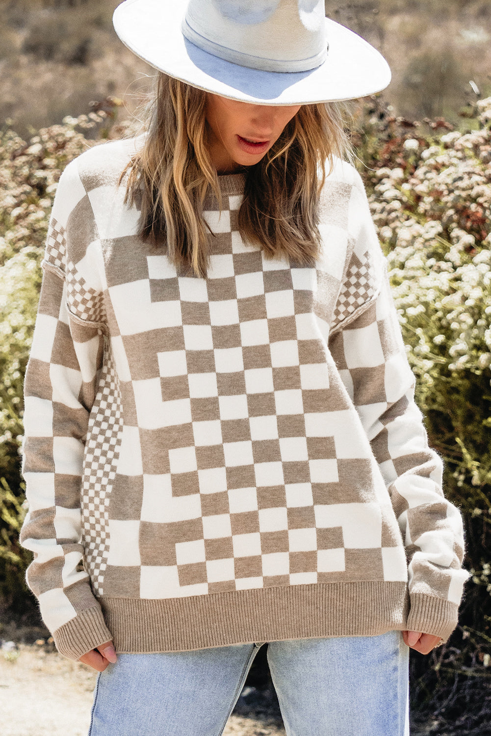 Khaki Checkered Sweater