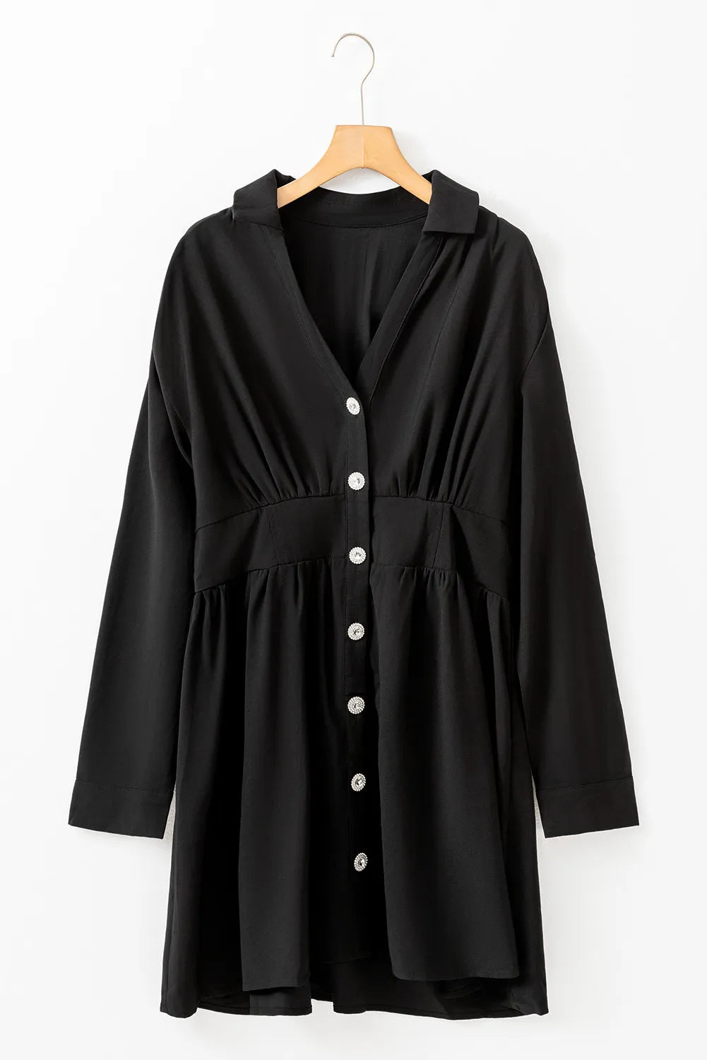 Ruched Button-Up Long Sleeve Dress