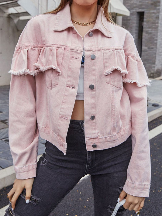 Ruffled Collared Denim Jacket