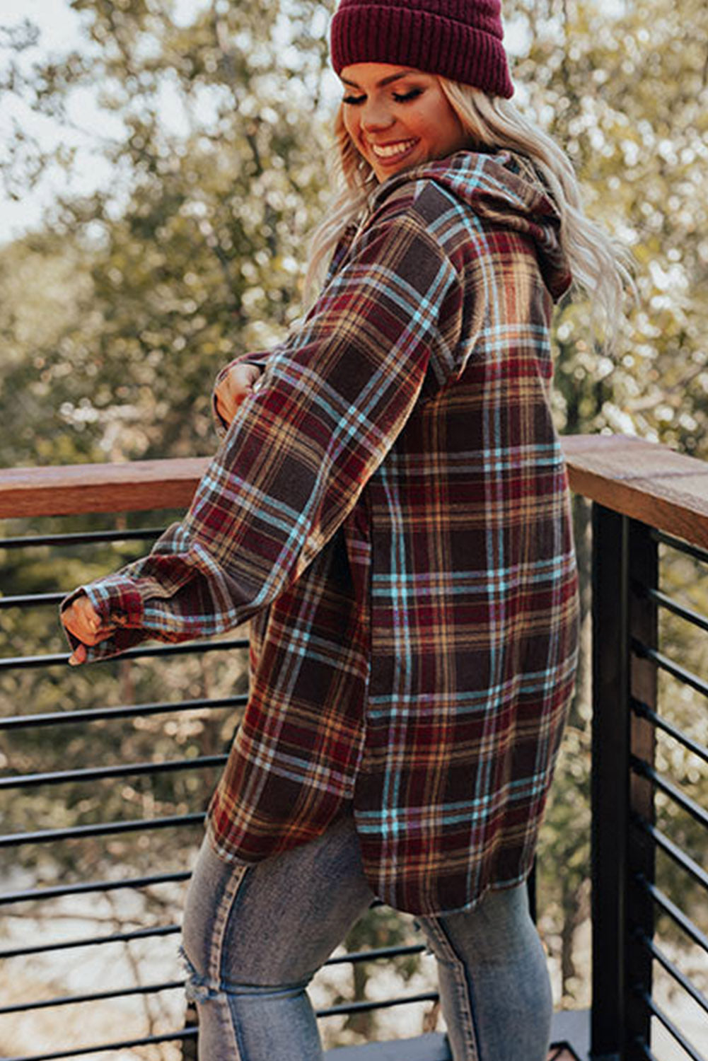 Plus Size Plaid Drawstring Hoodie