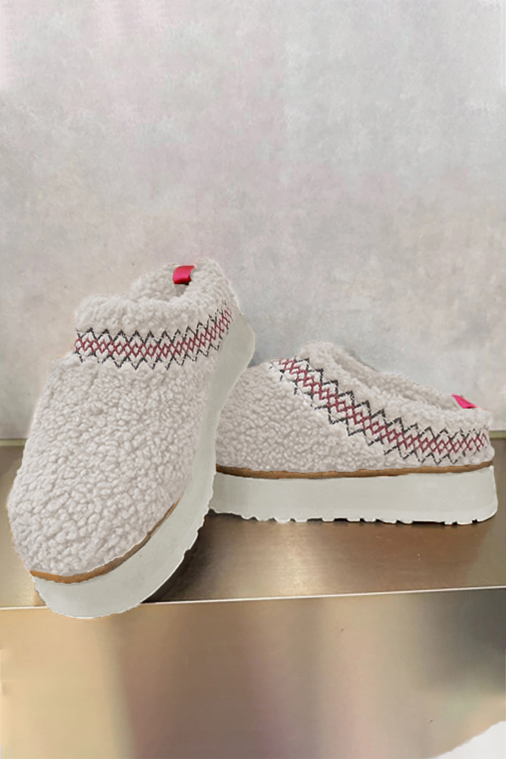 White Sherpa Plush Thick Slippers