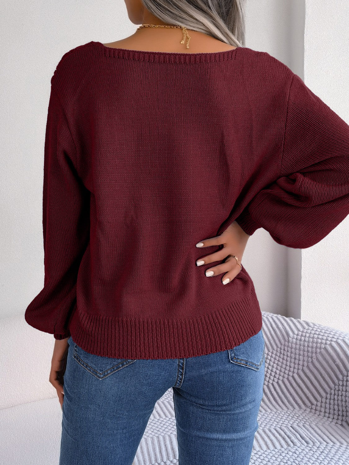 Cable-Knit Square Neck Sweater