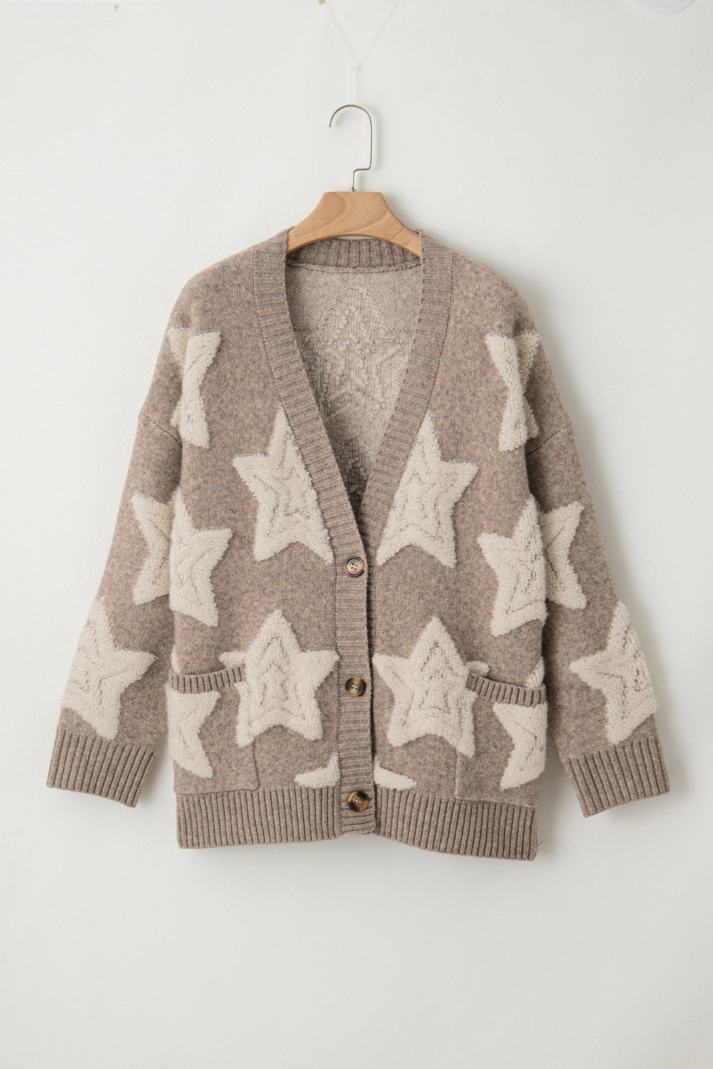 Khaki Sherpa Star Textured Sweater Cardigan