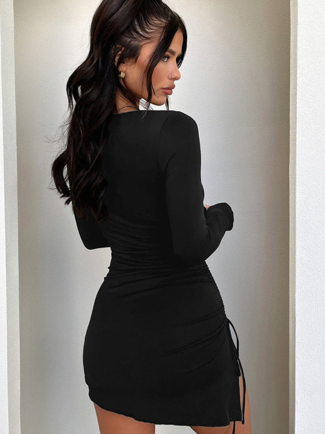 Drawstring Long Sleeve Fitting Dress