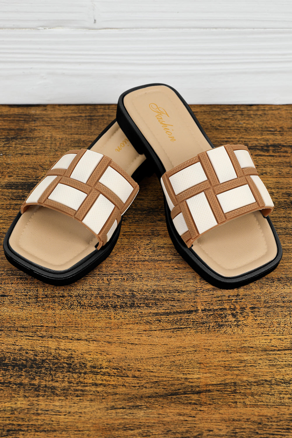 Contrast Leather Flat Sandals