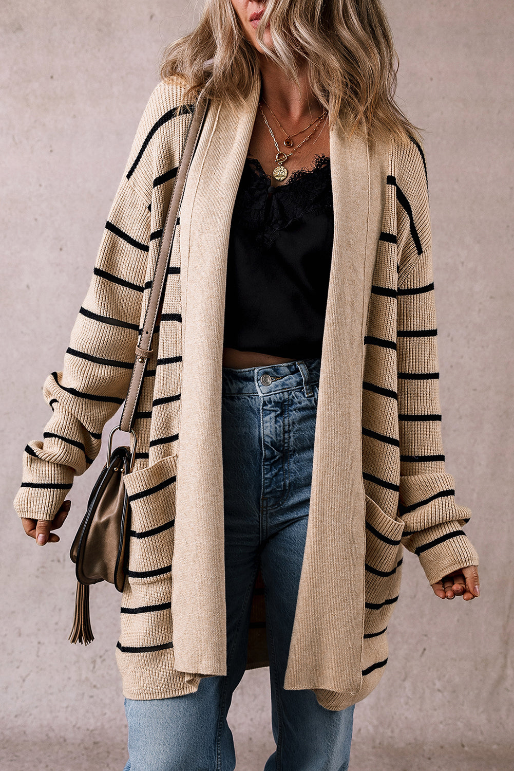 Stripe Shawl Cardigan with Pockets