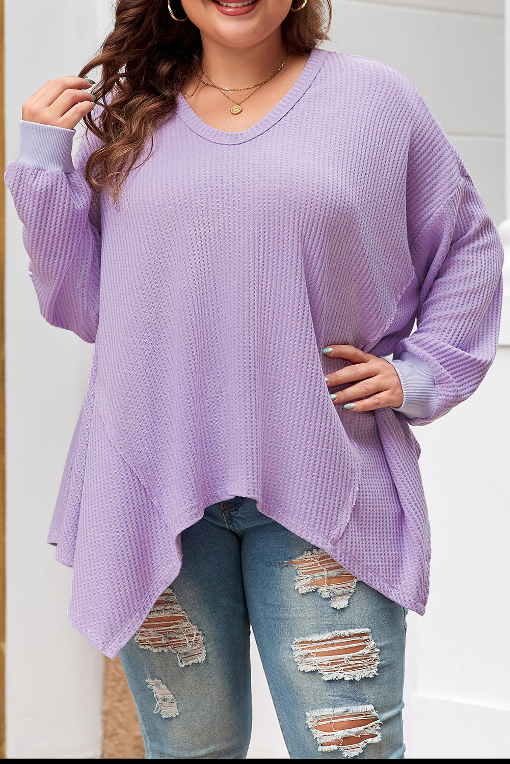 Plus Size Waffle Knit Flowy Top