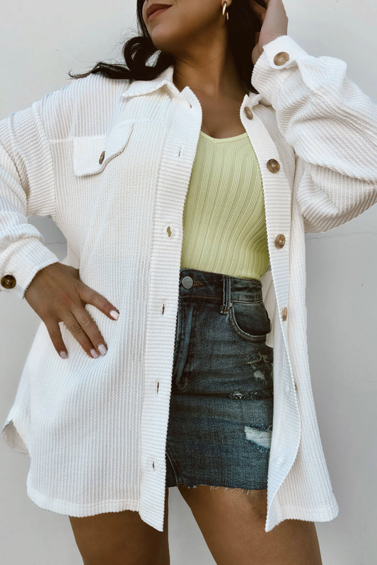 Plus Size White Corded Shacket