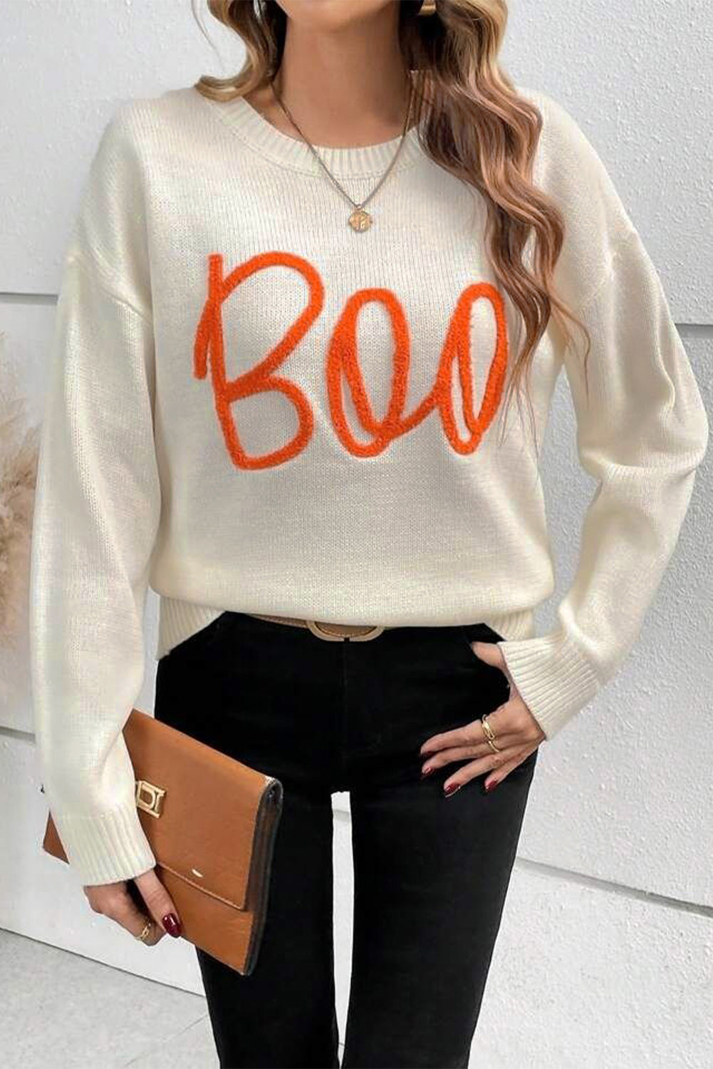 Apricot Boo Knitted Drop Shoulder Sweater