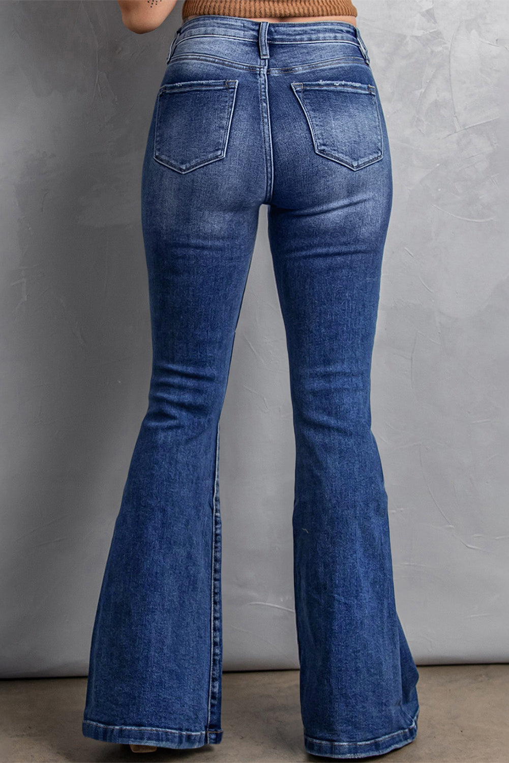 Plus Size Stitching Washed Flare Jeans