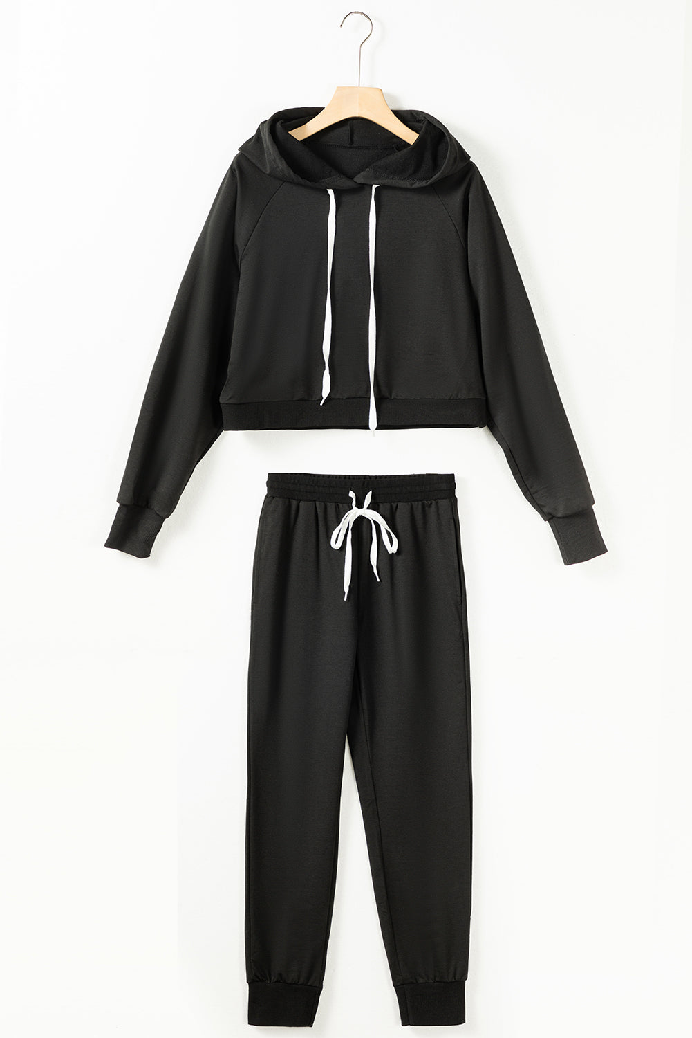 Drawstring Hoodie & High Waist Pants Set