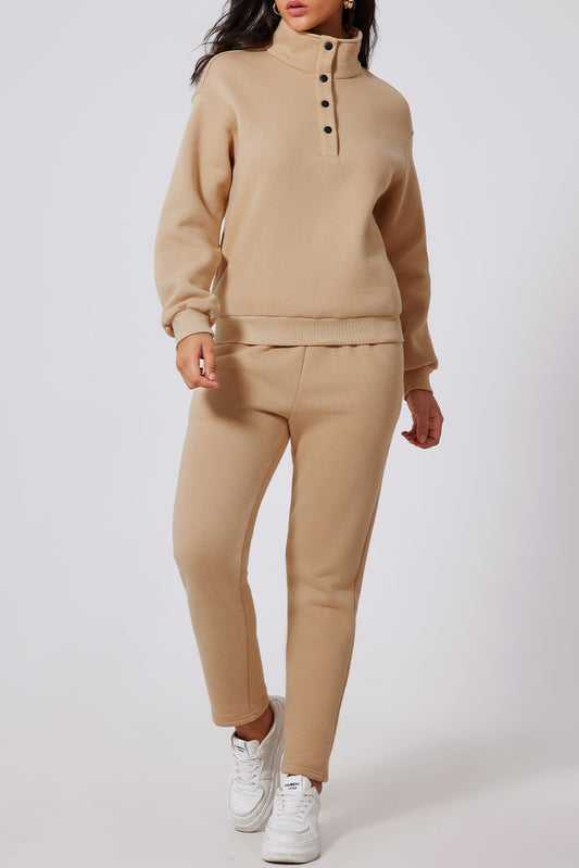 Half-Button Sweatshirt & High Waist Sweatpants Set