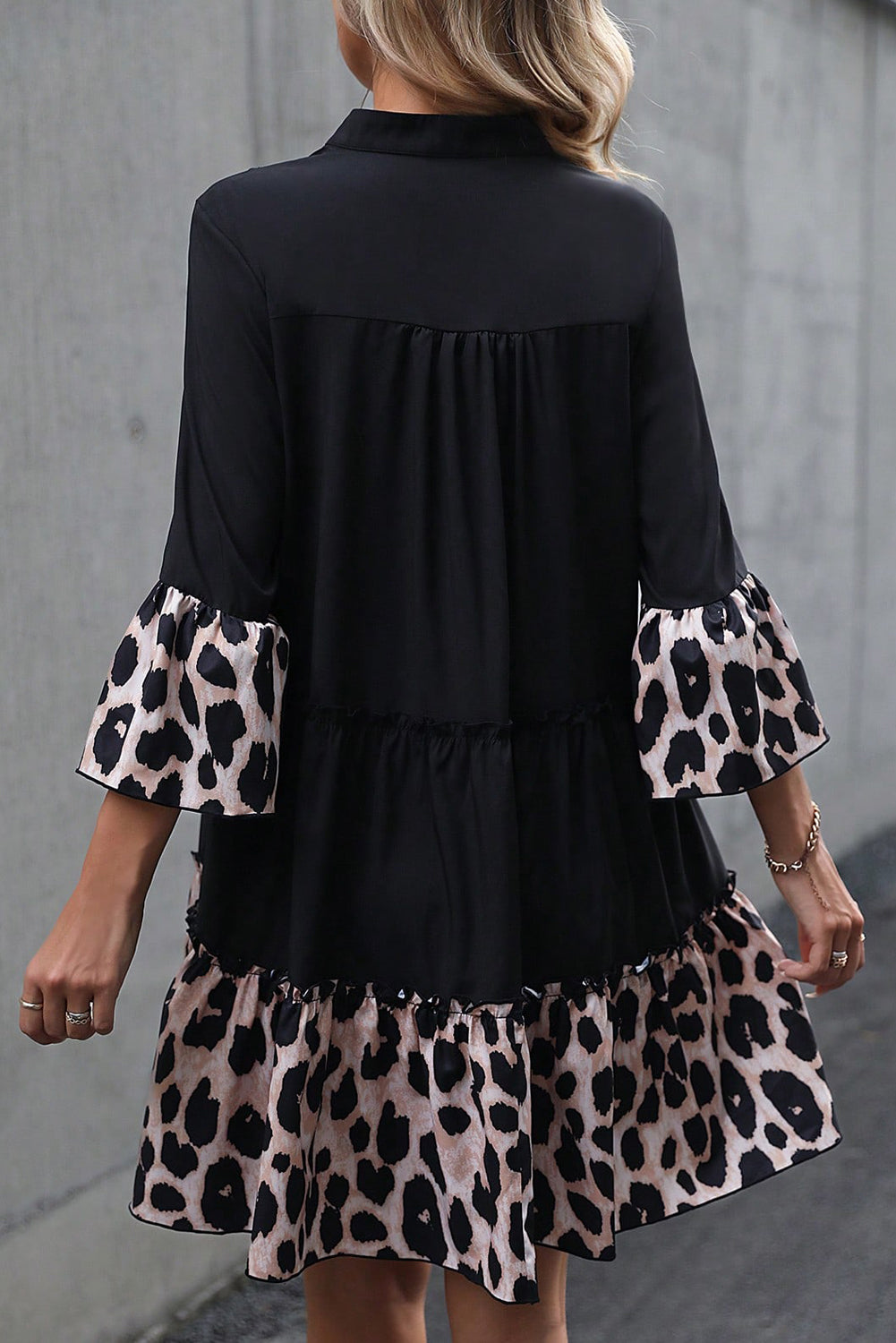 Plus Size Black-Leopard Ruffle Dress