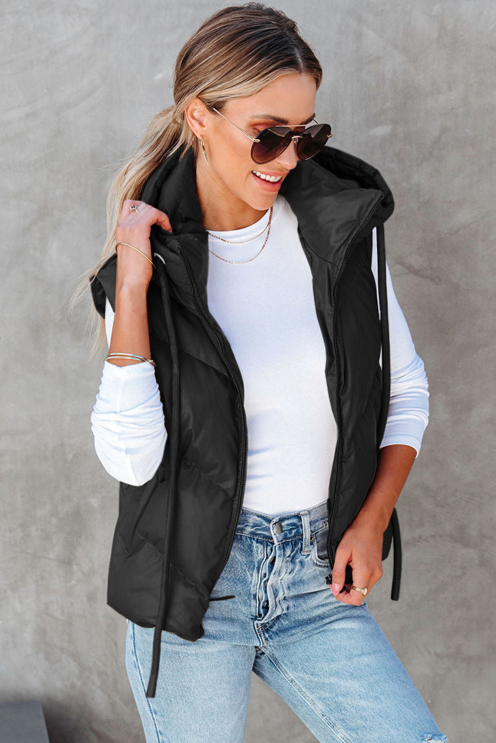 Sleek Quilted Puffer Hooded Vest