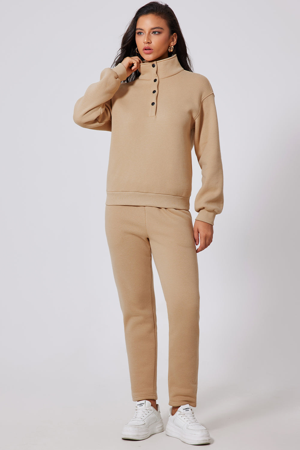 Half-Button Sweatshirt & High Waist Sweatpants Set