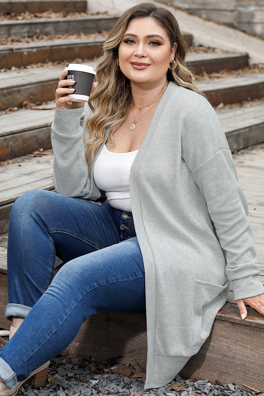 Plus Size Thermal Knit Cardigan