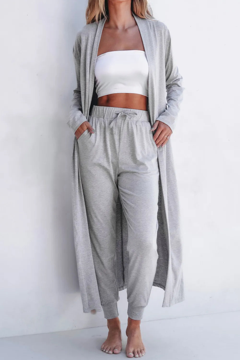 Open Front Cardigan & Pants Set