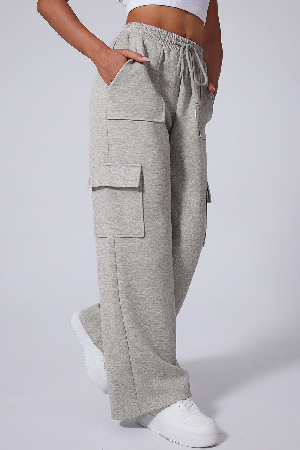 Multi-Pockets High Waist Wide Sweatpants