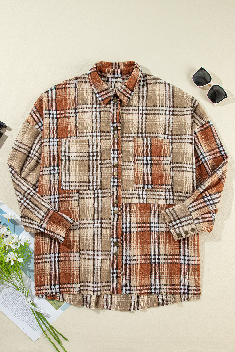 Khaki Plaid High Low Shacket